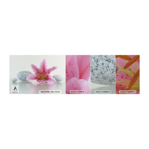 Prøve Fototapet Premium Canvas - Et studie i rosa, grå og hvid - Blomster, Lily, Sten - 100x30 cm