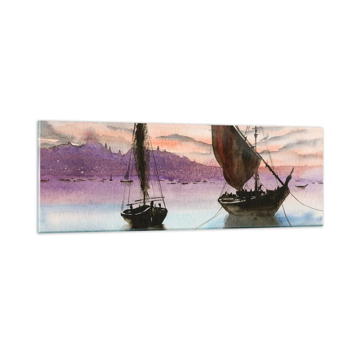 Billede på glas - Aften i havnen - 90x30 cm
