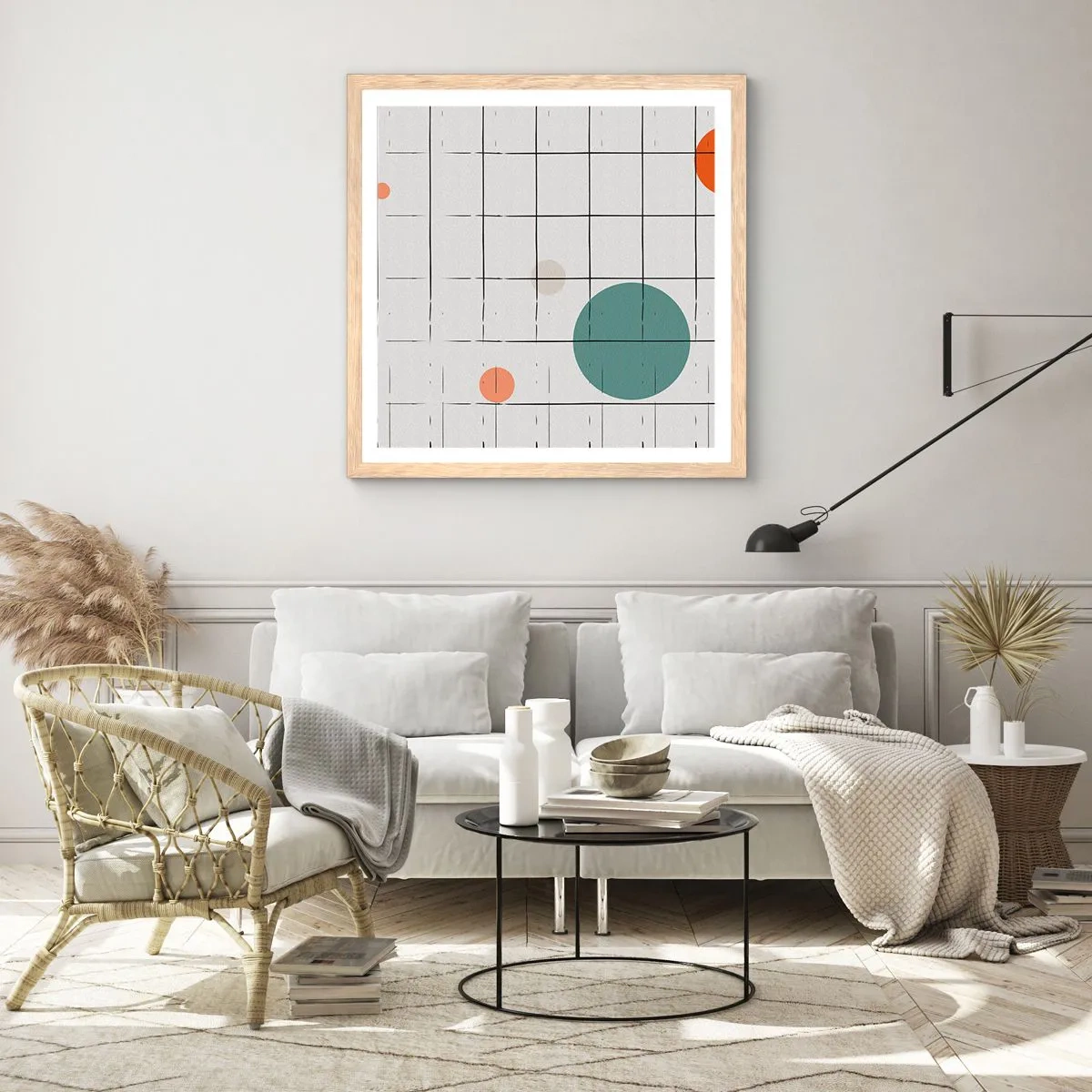 Plakat i ramme af lyst egetræ - Fanget i en fælde. Os eller dem? - 40x40 cm