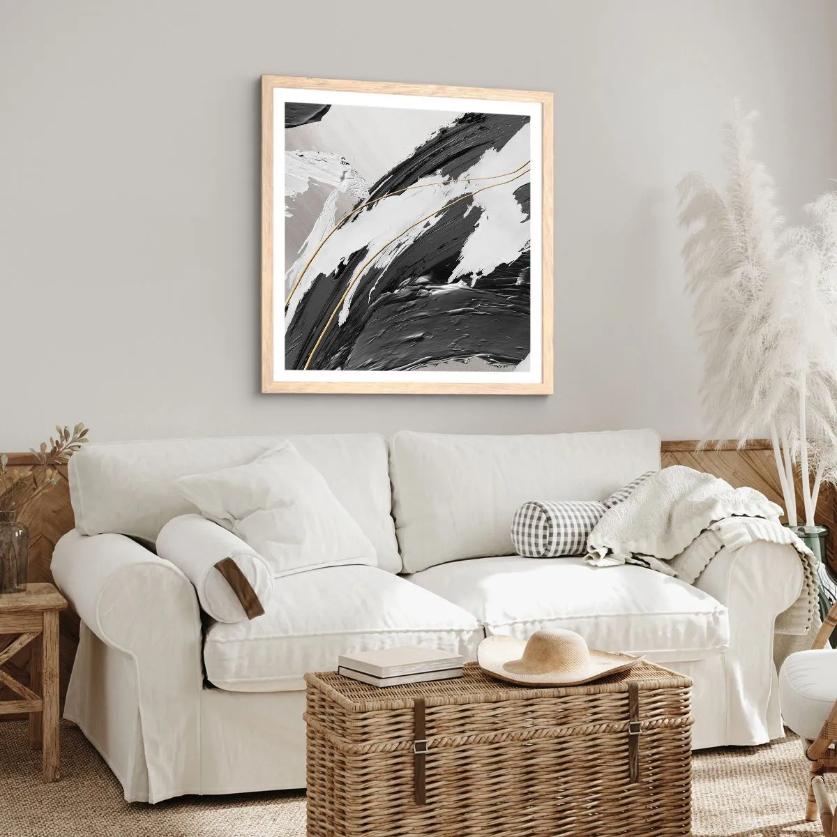Plakat i ramme af lyst egetræ - Abstraktion med flair - 60x60 cm