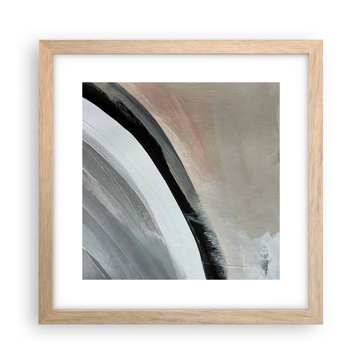 Plakat i ramme af lyst egetræ - Komposition: en bue af sort og gråt - 30x30 cm