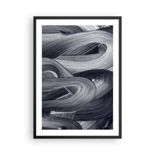 Plakat i sort ramme - Abstrakte sorte og hvide linjer i en harmonisk vævning - 50x70cm - Virkelighedens flygtighed - Moderne vægdekoration til stue og soveværelse ARTTOR