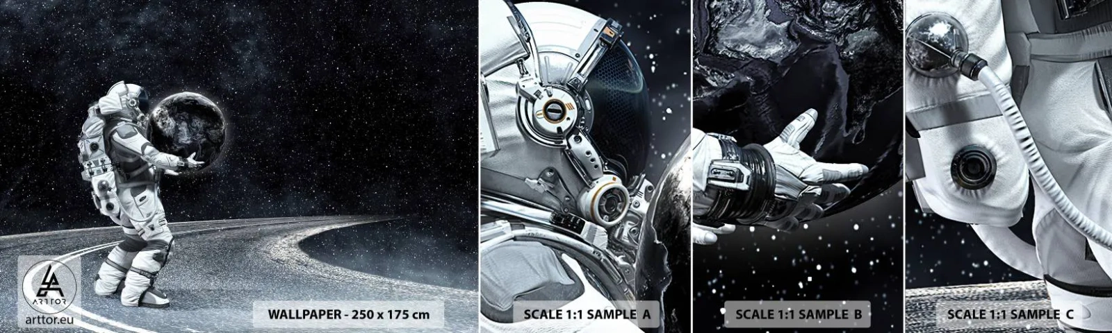 Prøve Fototapet Selvklæbende Deluxe Sticker - På Mælkevejen - Kosmos, Astronaut, Fantasi - 100x30 cm