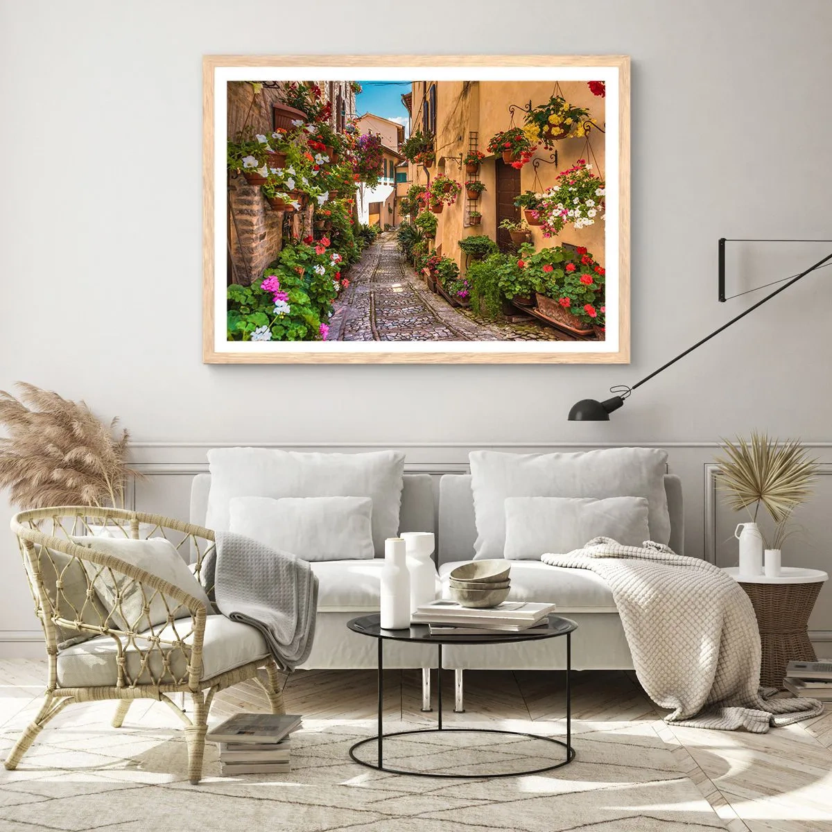 Plakat i ramme af lyst egetræ - Italiensk gyde - 70x50 cm