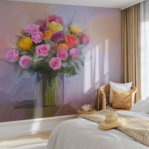 Fototapet Selvklæbende Deluxe Sticker - Bevaret skønhed - Vase med blomster, Buket blomster, Stykke - 500x350 cm