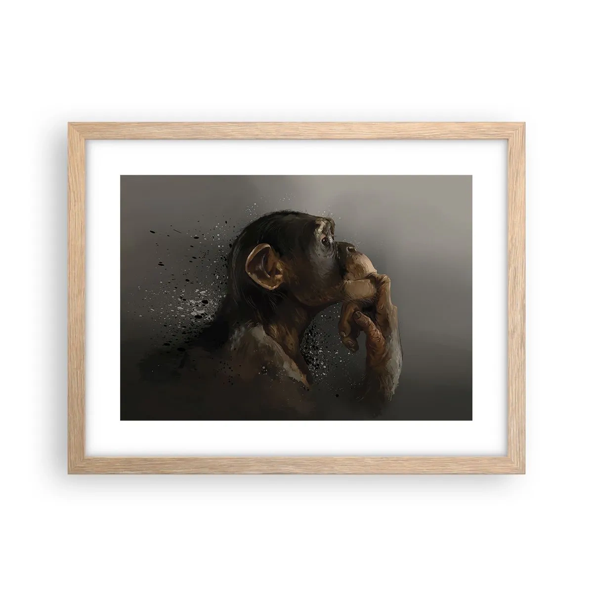Plakat i ramme af lyst egetræ - Helt sikkert en tænker - 40x30 cm