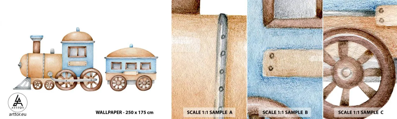 Prøve Fototapet Selvklæbende Deluxe Sticker - Stående på stationen... - Børns, Tog, Retro - 100x30 cm