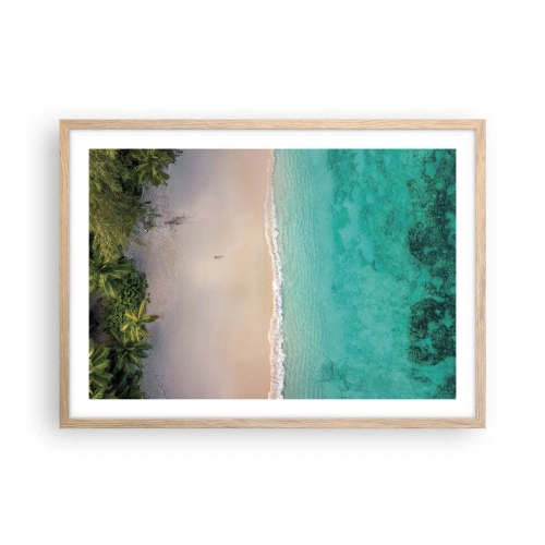 Plakat i ramme af lyst egetræ - Paradis strand - 70x50 cm