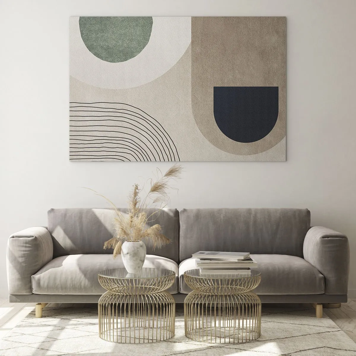 Billede på glas - Abstrakte geometriske figurer i dæmpede farver - 70x50cm - Blidheden i en oval - Moderne vægdekoration til stue og soveværelse ARTTOR