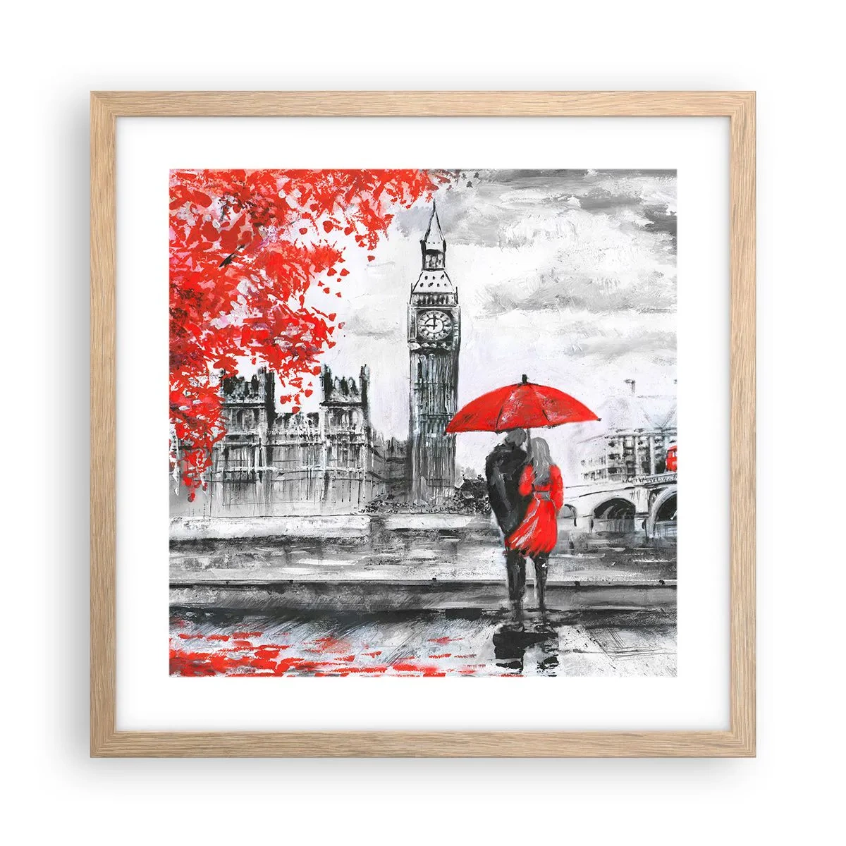 Plakat i ramme af lyst egetræ - Forelsket i London - 40x40 cm