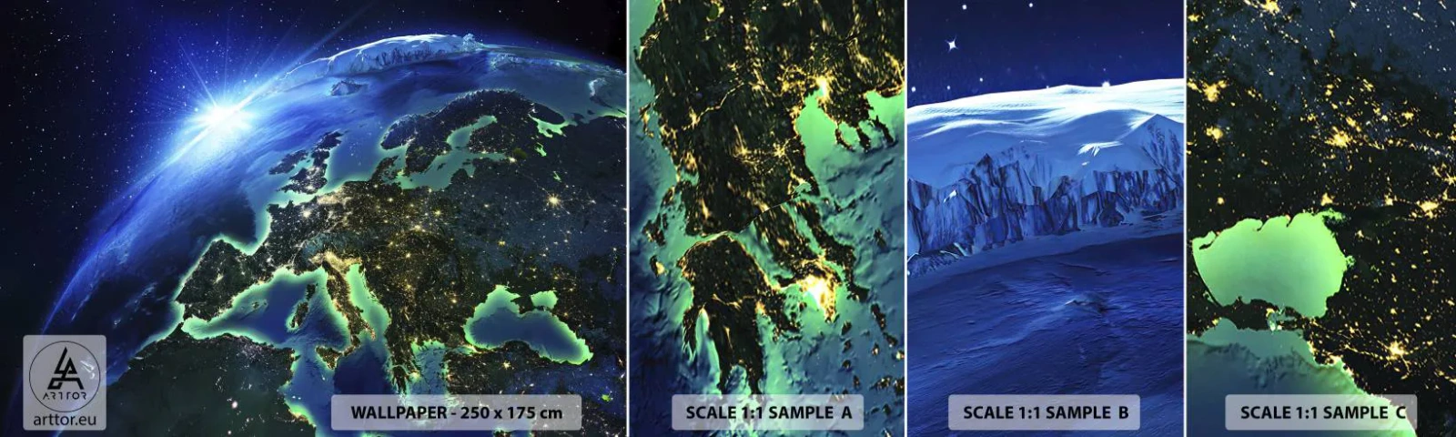 Fototapet Prøve Standard Eco - Et funklende Europa - Kosmos, Jorden, Kontinenter - 100x30 cm