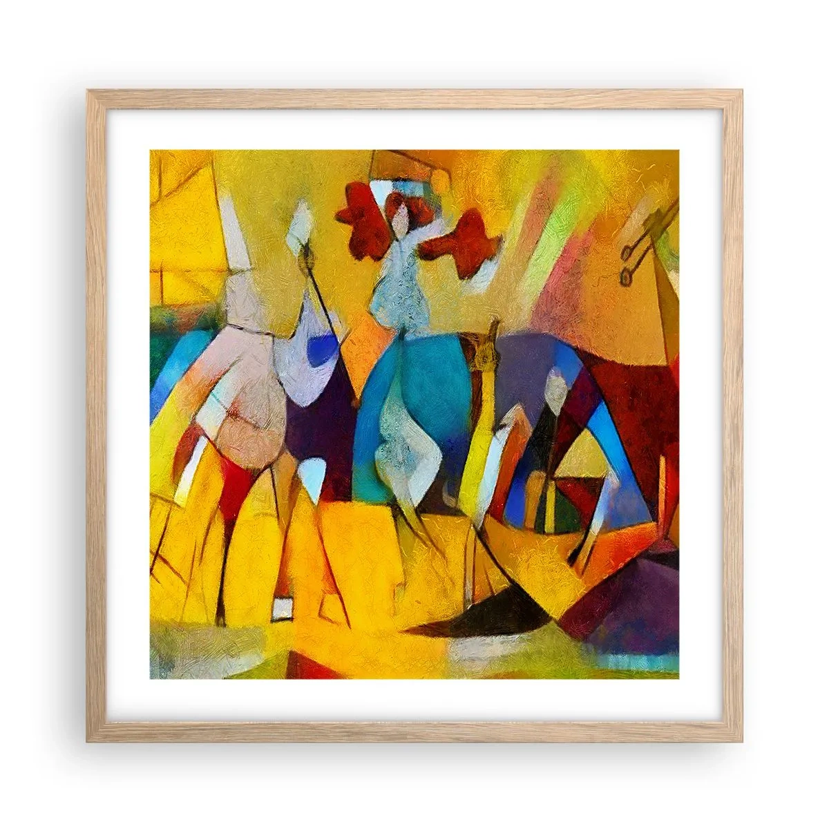 Plakat i ramme af lyst egetræ - Sol - liv - glæde - 50x50 cm