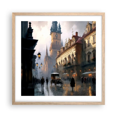 Plakat i ramme af lyst egetræ - Magien i en aften i Prag - 50x50 cm