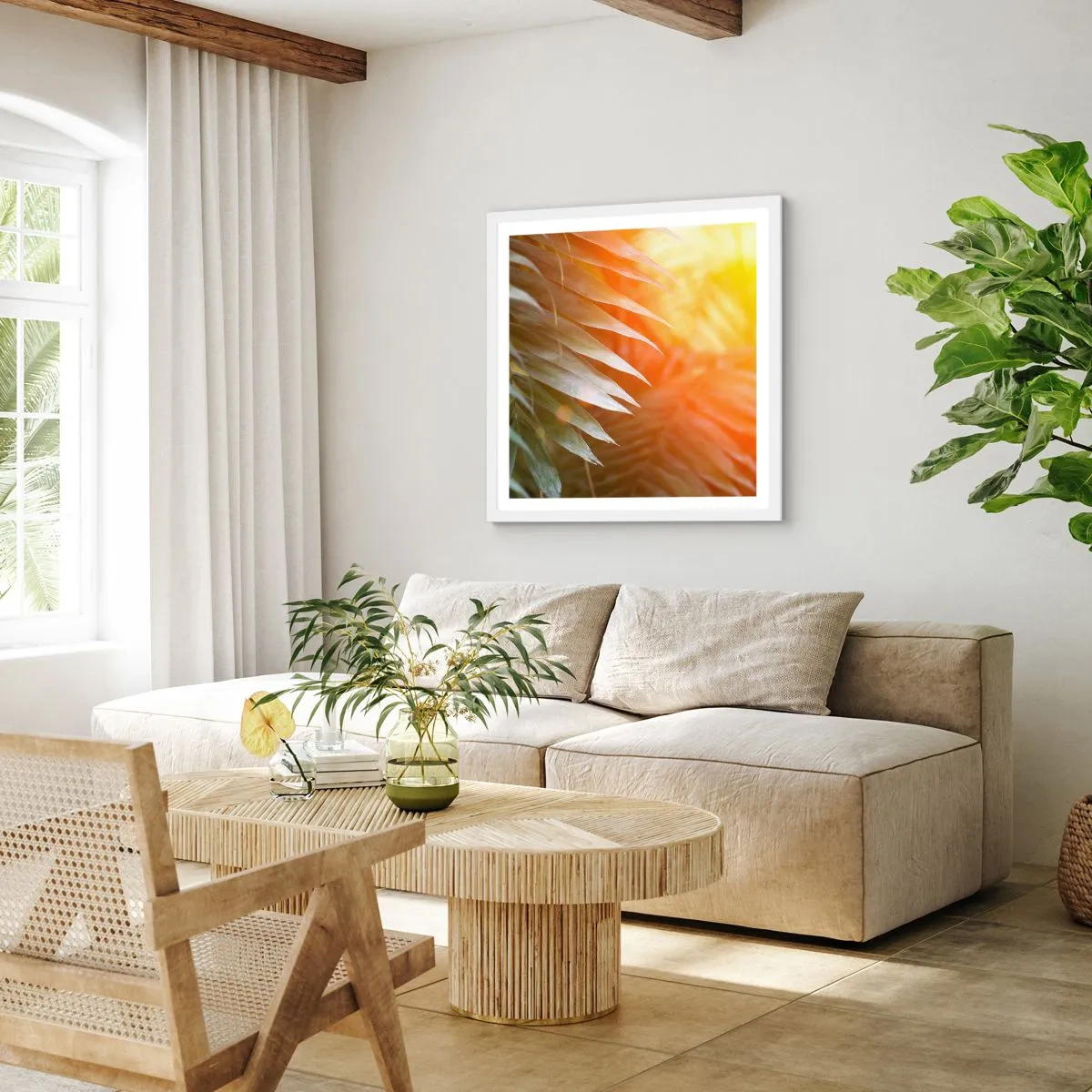 Plakat i hvid ramme - Morgen i junglen - 40x40 cm