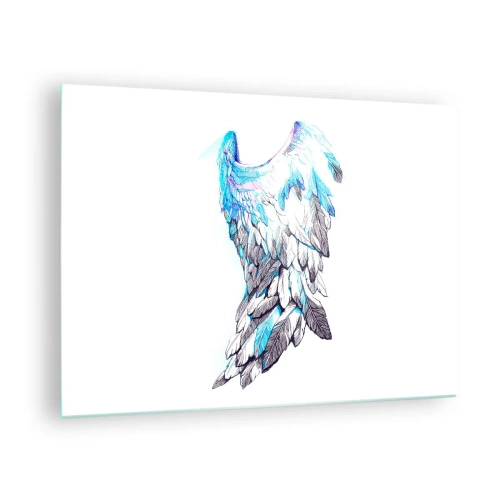 Billede på glas - Englevinger i blå og grå nuancer - 70x50cm - Jeg har brug for vinger - Moderne vægdekoration til stue og soveværelse ARTTOR