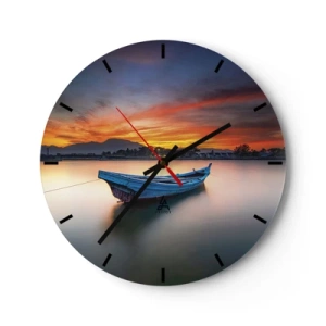 Vægur, Uret - En båd på roligt vand ved solnedgang - 30x30cm - En god nat er på vej - Moderne vægdekoration til stue, køkken og soveværelse ARTTOR