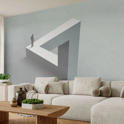 Fototapet Standard Eco - En mand stående på en umulig geometrisk form. - 100x70cm - Og dog er det muligt - Moderne vægdekoration til stue og soveværelse ARTTOR