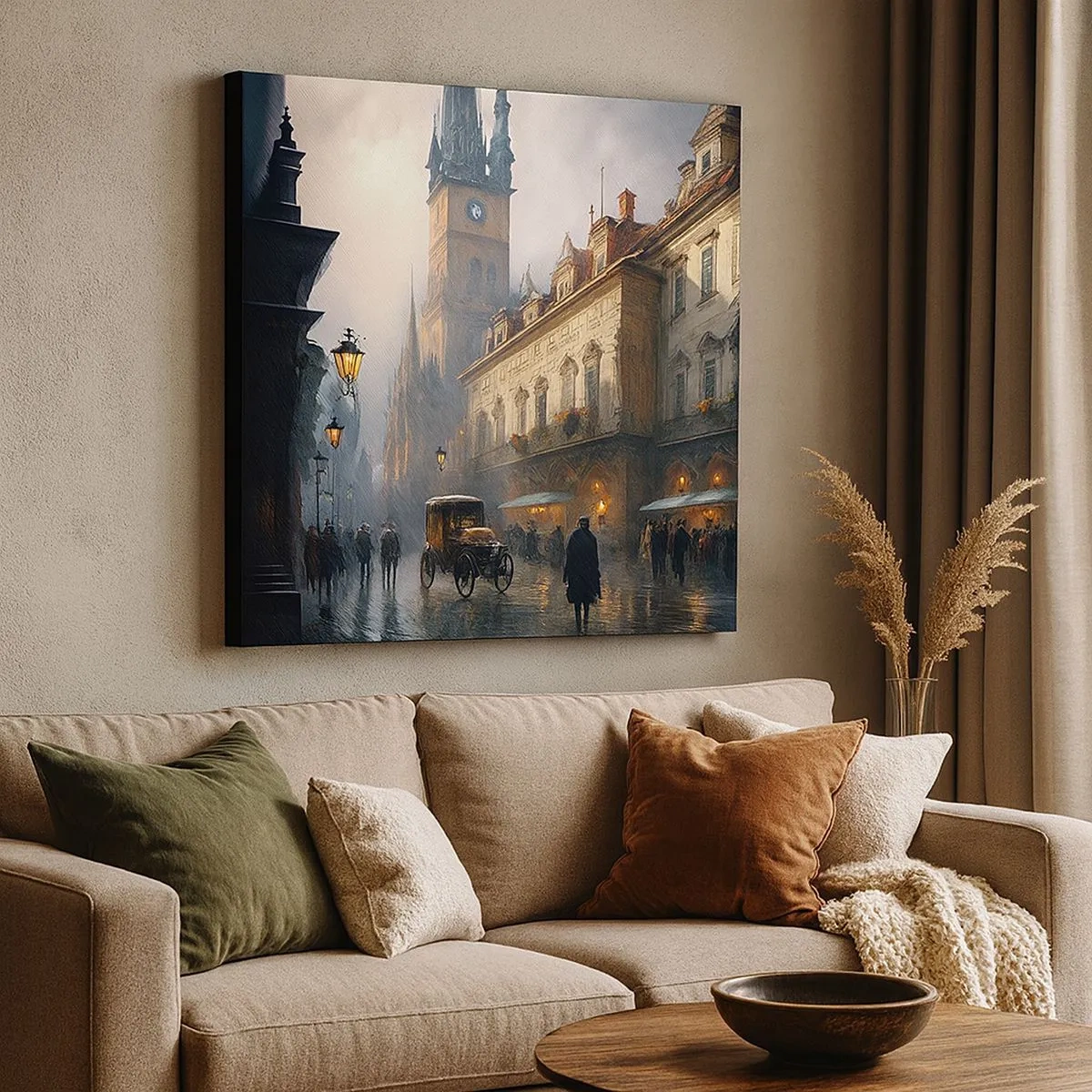 Lærredstryk - Billede på lærred - Magien i en aften i Prag - 30x30 cm