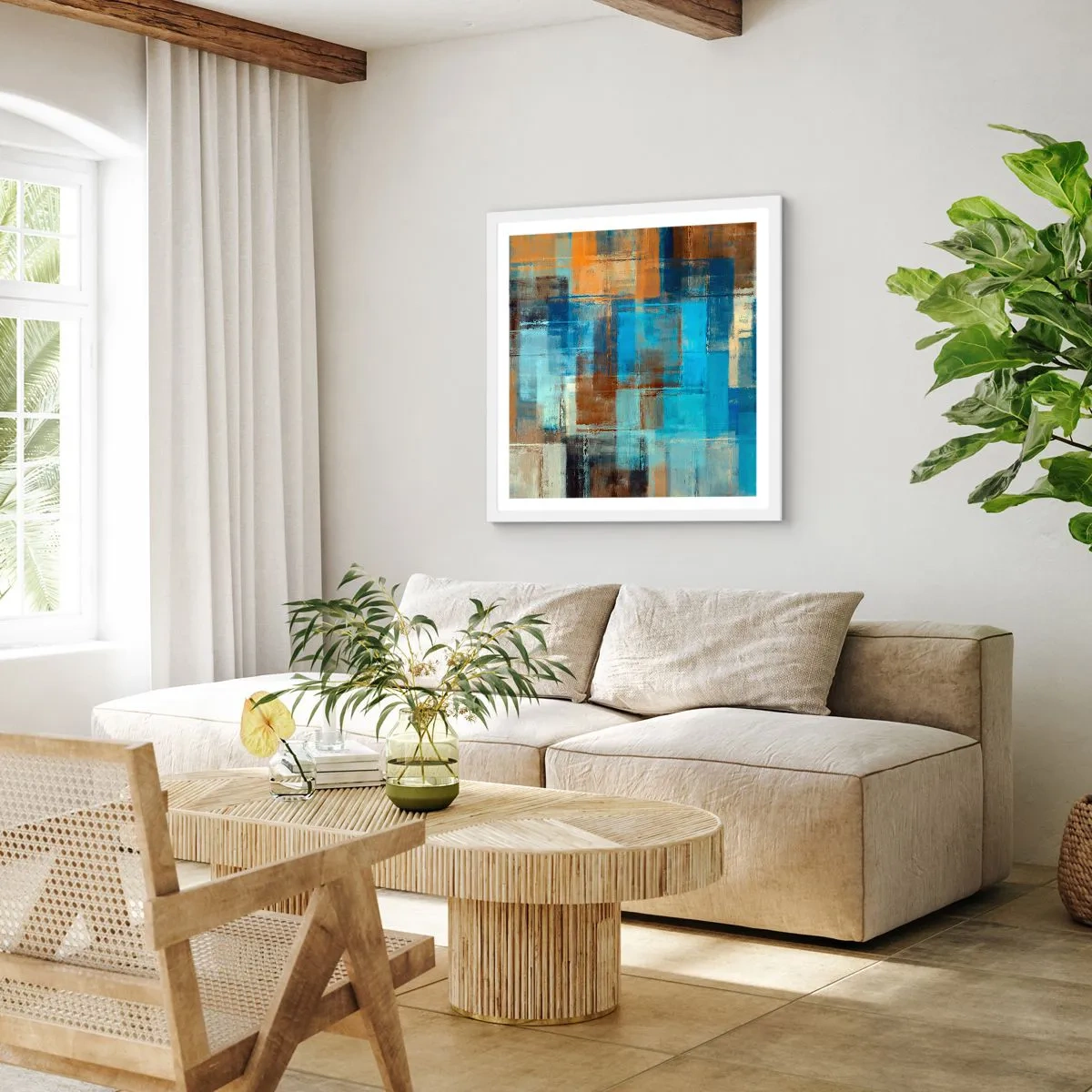Plakat i hvid ramme - Gennem det blå slør - 60x60 cm