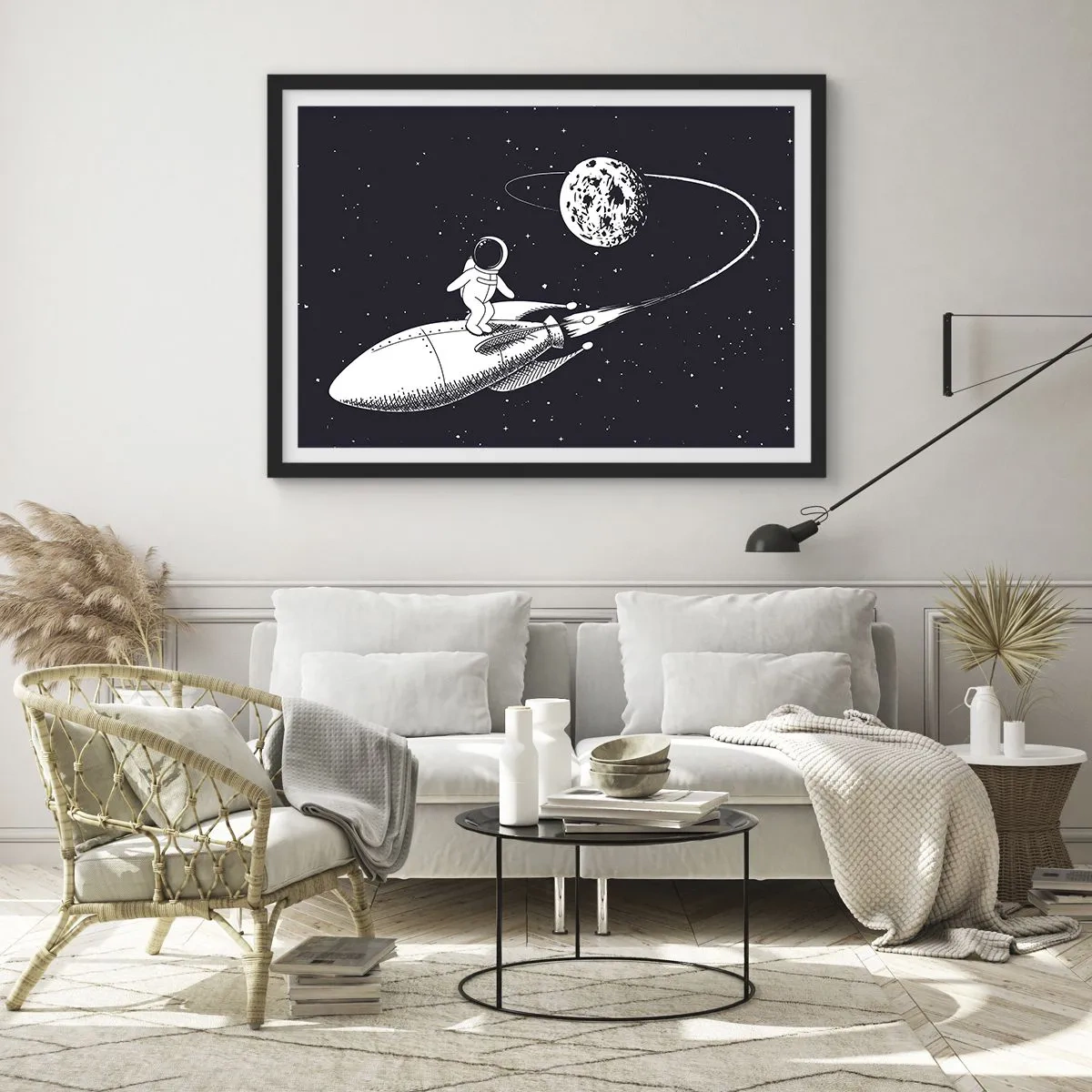 Plakat i sort ramme - Space surfer - 70x50 cm