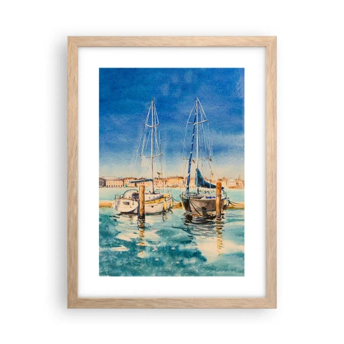 Plakat i ramme af lyst egetræ - Solrig lagune - 30x40 cm