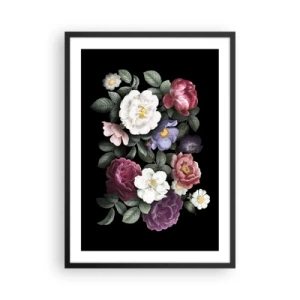 Plakat i sort ramme - En buket blomster på en sort baggrund i vintagestil - 50x70cm - Fra en engelsk have - Moderne vægdekoration til stue og soveværelse ARTTOR