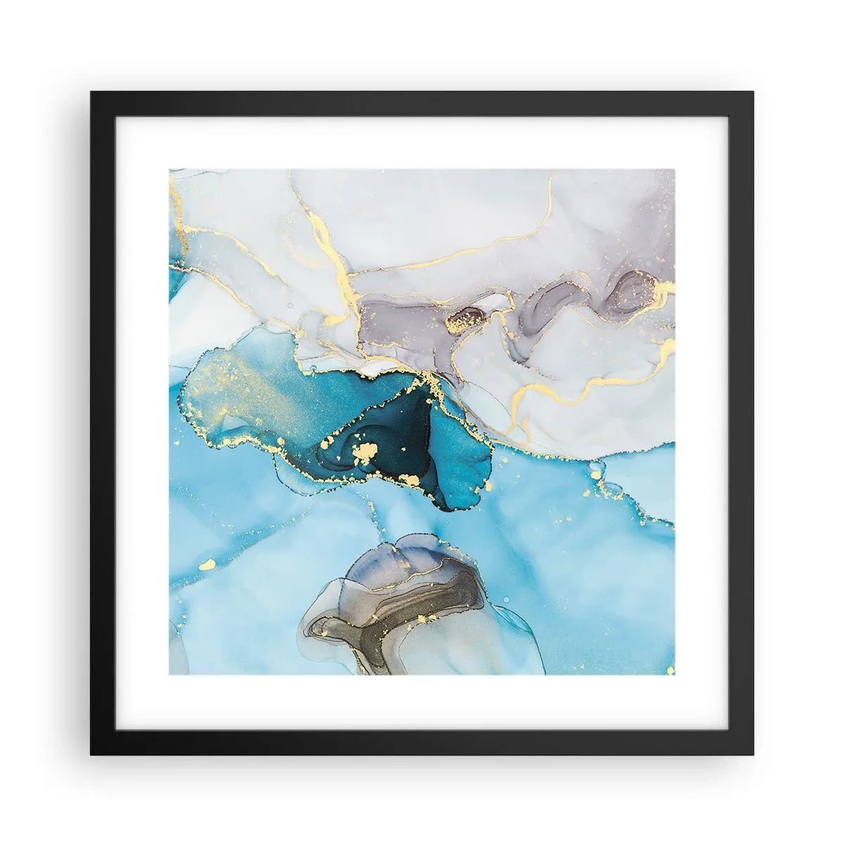 Plakat i sort ramme - En undersøgelse af mødet mellem grå og turkis - 40x40 cm