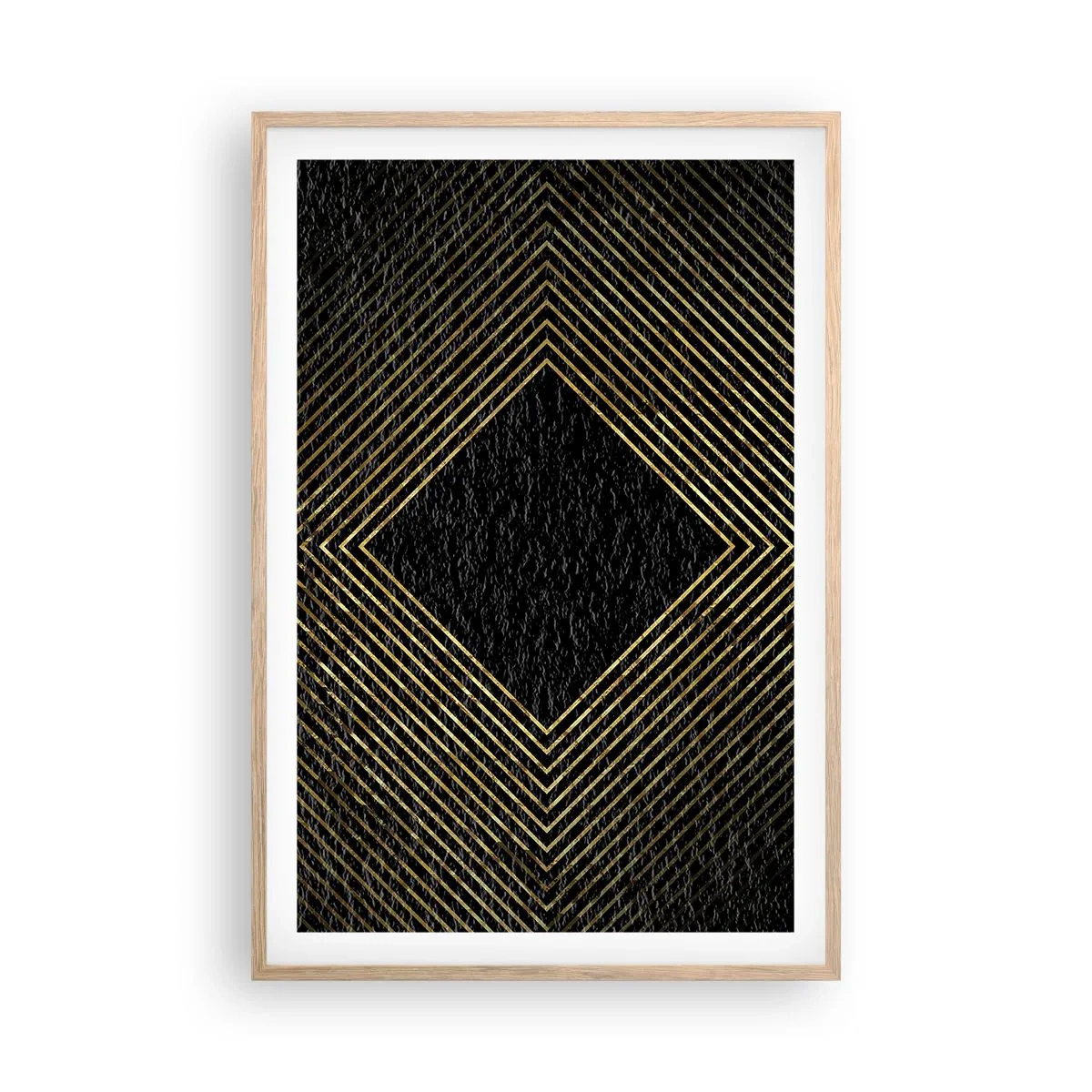 Plakat i ramme af lyst egetræ - Geometri i glamour-stil - 61x91 cm