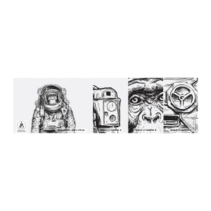 Prøve Fototapet Selvklæbende Deluxe Sticker - Alternativ evolution - Abstraktion, Astronaut, Abe - 100x30 cm
