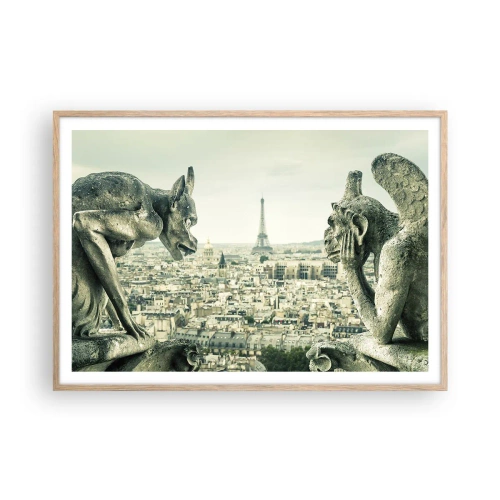 Plakat i ramme af lyst egetræ - Parisisk chat - 100x70 cm