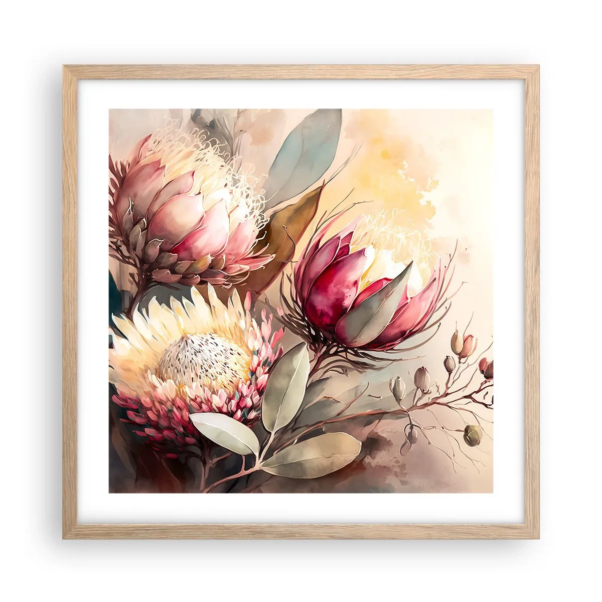 Plakat i ramme af lyst egetræ - I profil og en face - 50x50 cm