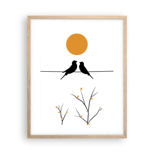 Plakat i ramme af lyst egetræ - Nattergal - 40x50 cm