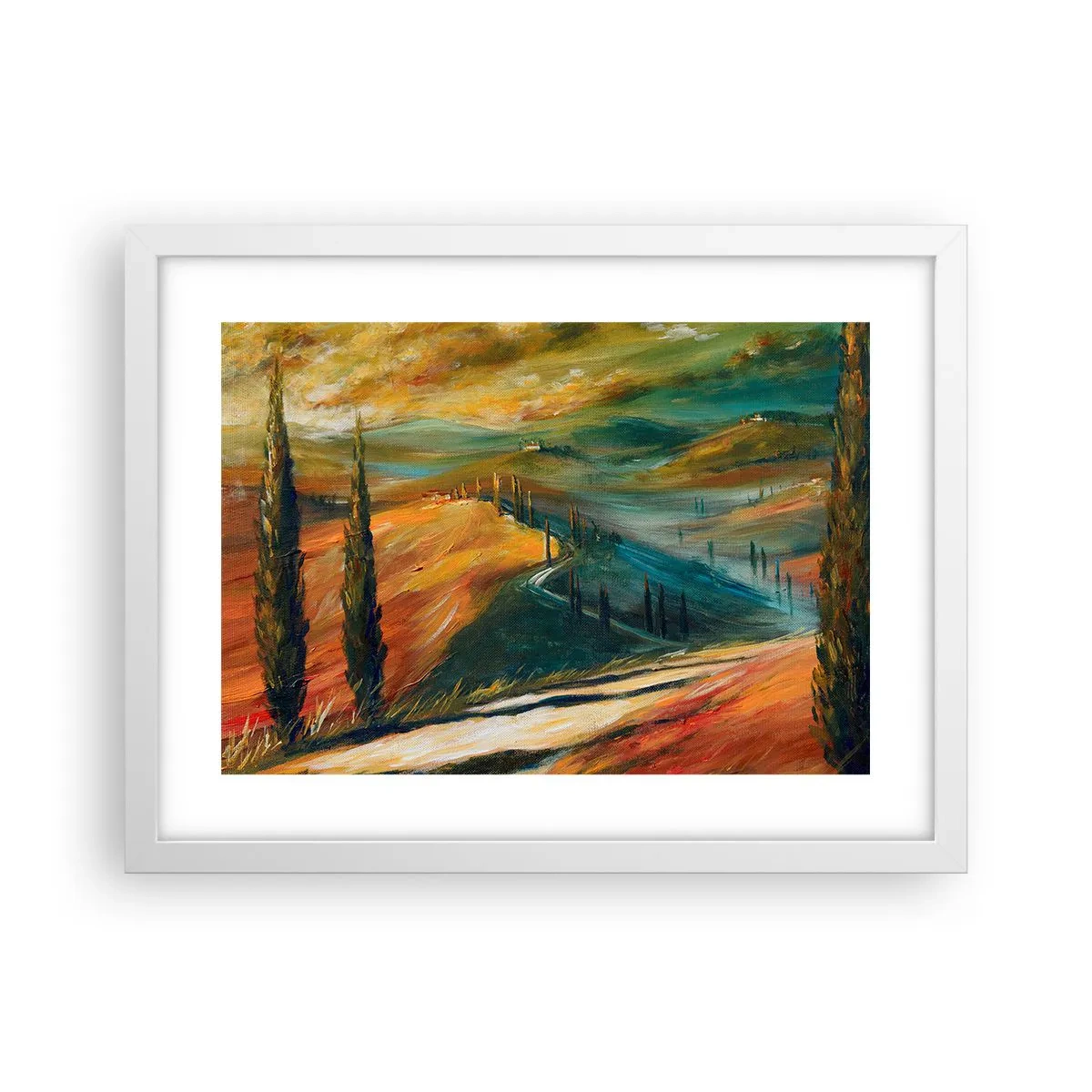 Plakat i hvid ramme - Toscansk landskab - 40x30 cm