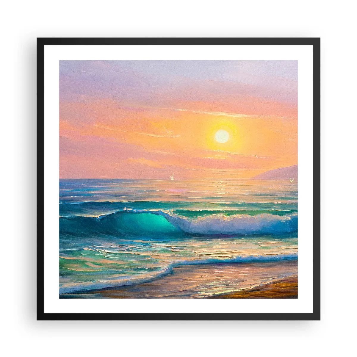 Plakat i sort ramme - Bølgernes turkisfarvede sang - 60x60 cm