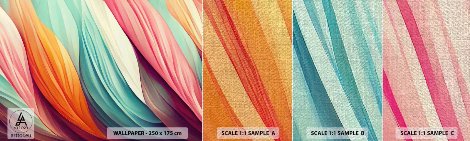 Prøve Fototapet Premium Canvas - Regnbuevævning - Pastel, Linjer, Abstraktion - 100x30 cm