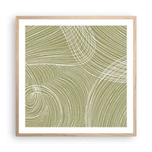 Plakat i ramme af lyst egetræ - Indviklet abstraktion i hvidt - 60x60 cm