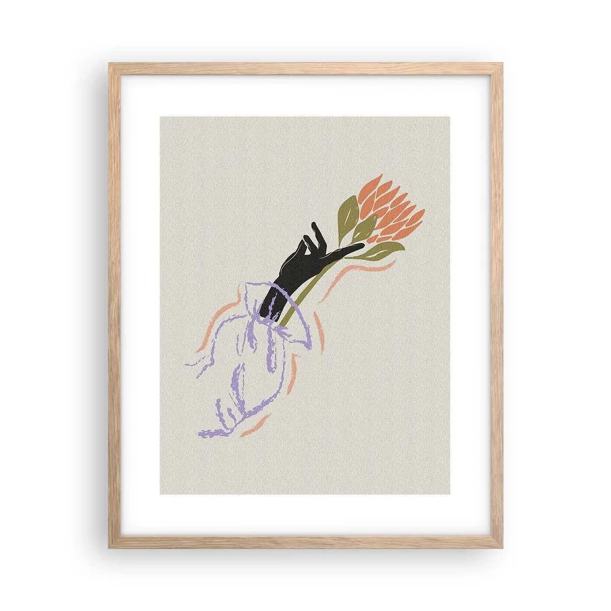 Plakat i ramme af lyst egetræ - En søsterlig berøring - 40x50 cm
