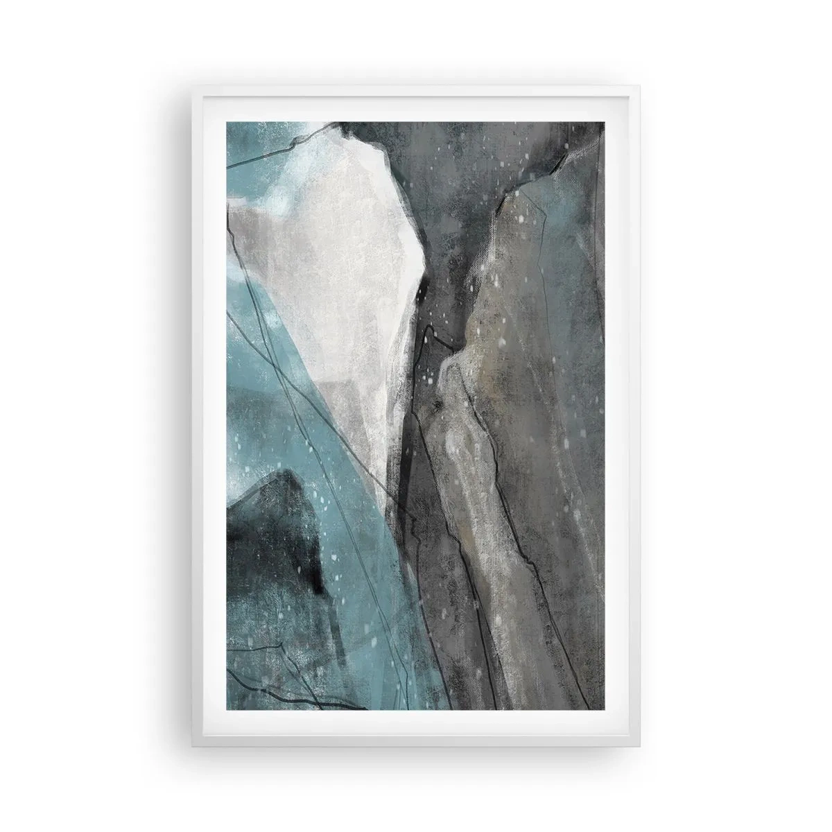 Plakat i hvid ramme - Abstraktion: klipper og is - 61x91 cm