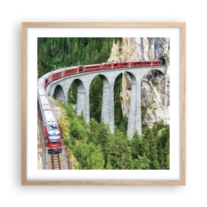 Plakat i ramme af lyst egetræ - Udsigt over bjergene til gengæld - 50x50 cm