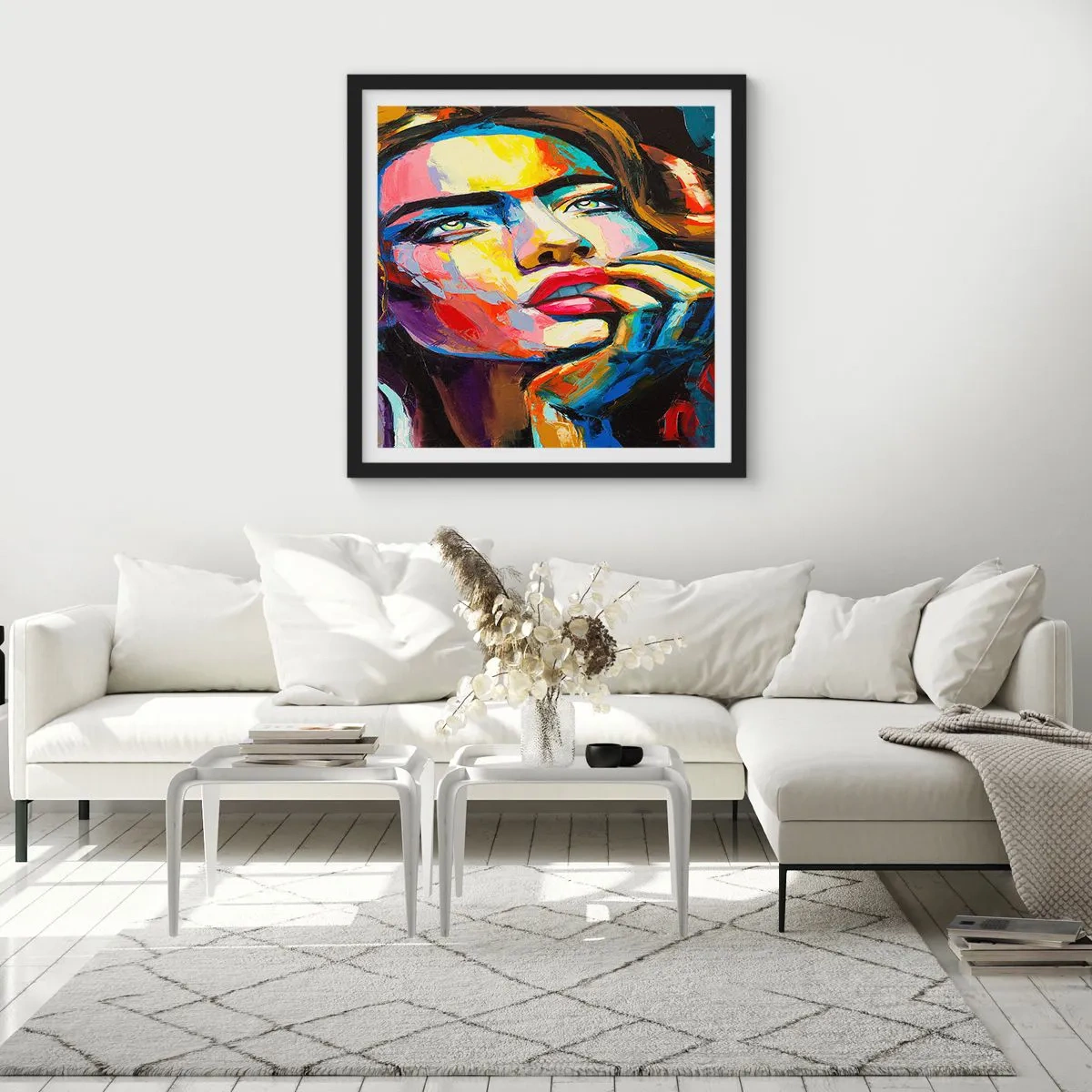 Plakat i sort ramme - Drømme som fugle svæver gennem himlen - 40x40 cm