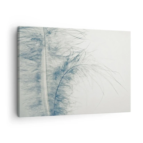 Lærredstryk - Billede på lærred - En delikat fjer i pastelfarver på en lys baggrund - 70x50cm - Naturens hvisken - Moderne vægdekoration til stue og soveværelse ARTTOR