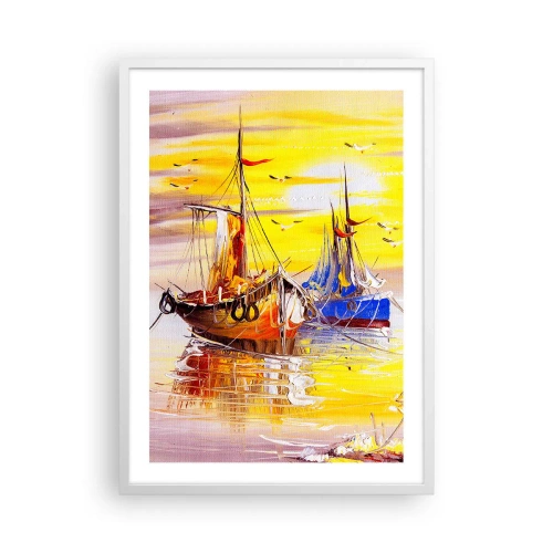 Plakat i hvid ramme - Et velfortjent hvil i havnen - 50x70 cm