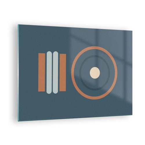 Billede på glas - Abstrakte geometriske former i dæmpede farver med cirkler og linjer - 70x50cm - Essensen af tingene - Moderne vægdekoration til stue og soveværelse ARTTOR