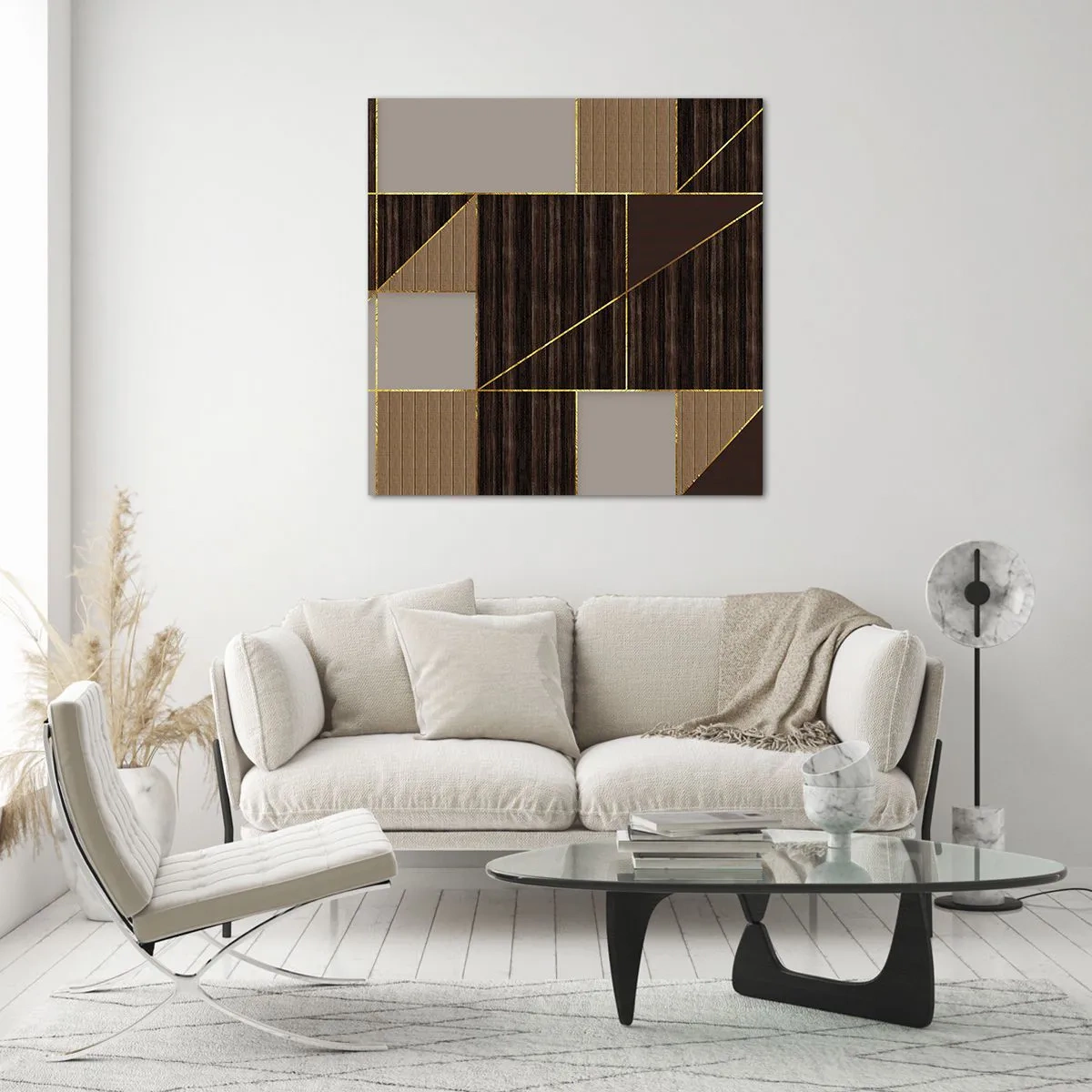 Billede på glas - En mosaik af brune og gyldne farver - 60x60 cm