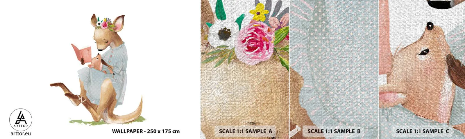 Prøve Fototapet Premium Canvas - Læs for mig, mor - For børn, Kænguru, Mor med Barn - 100x30 cm