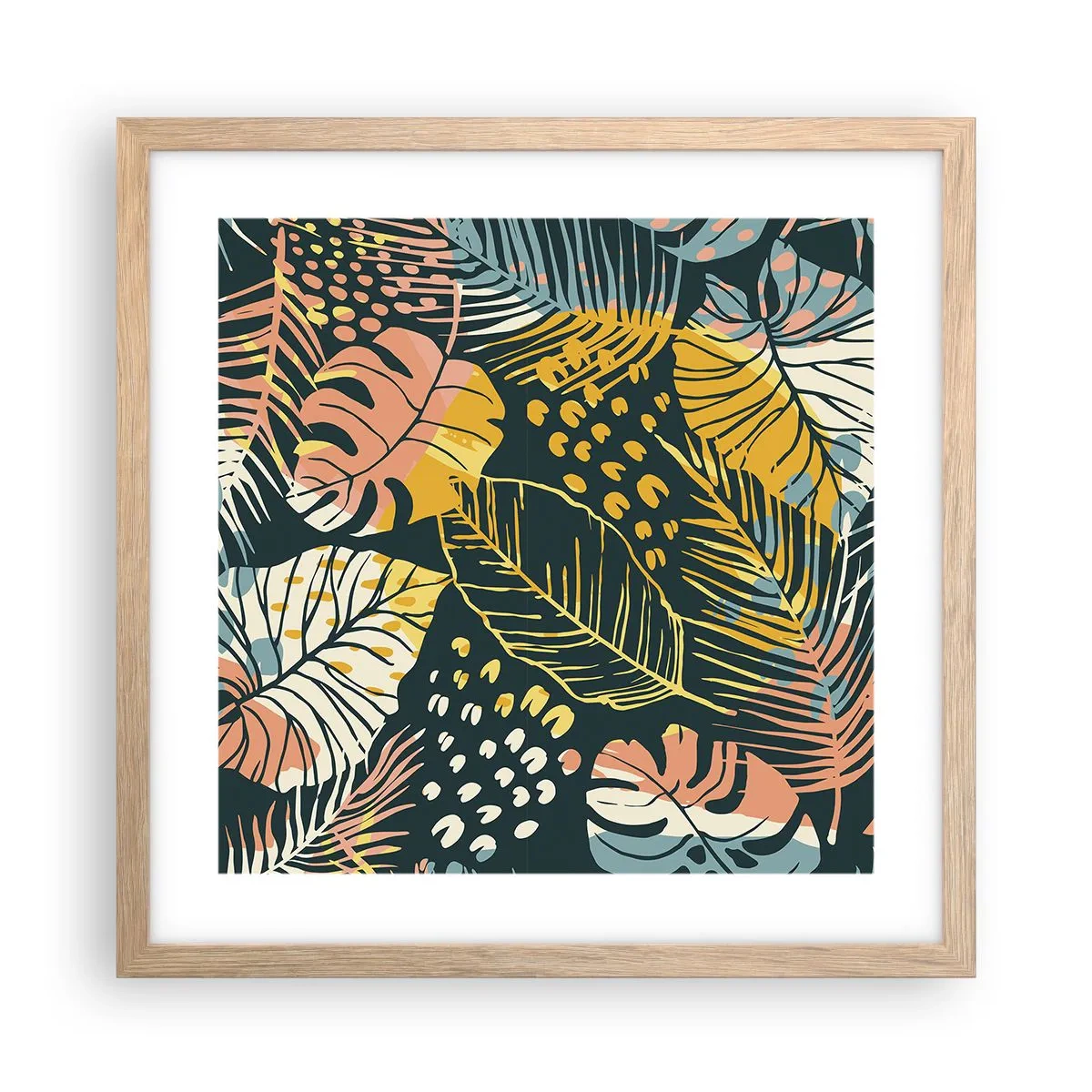 Plakat i ramme af lyst egetræ - Løvrig fantasi - 40x40 cm