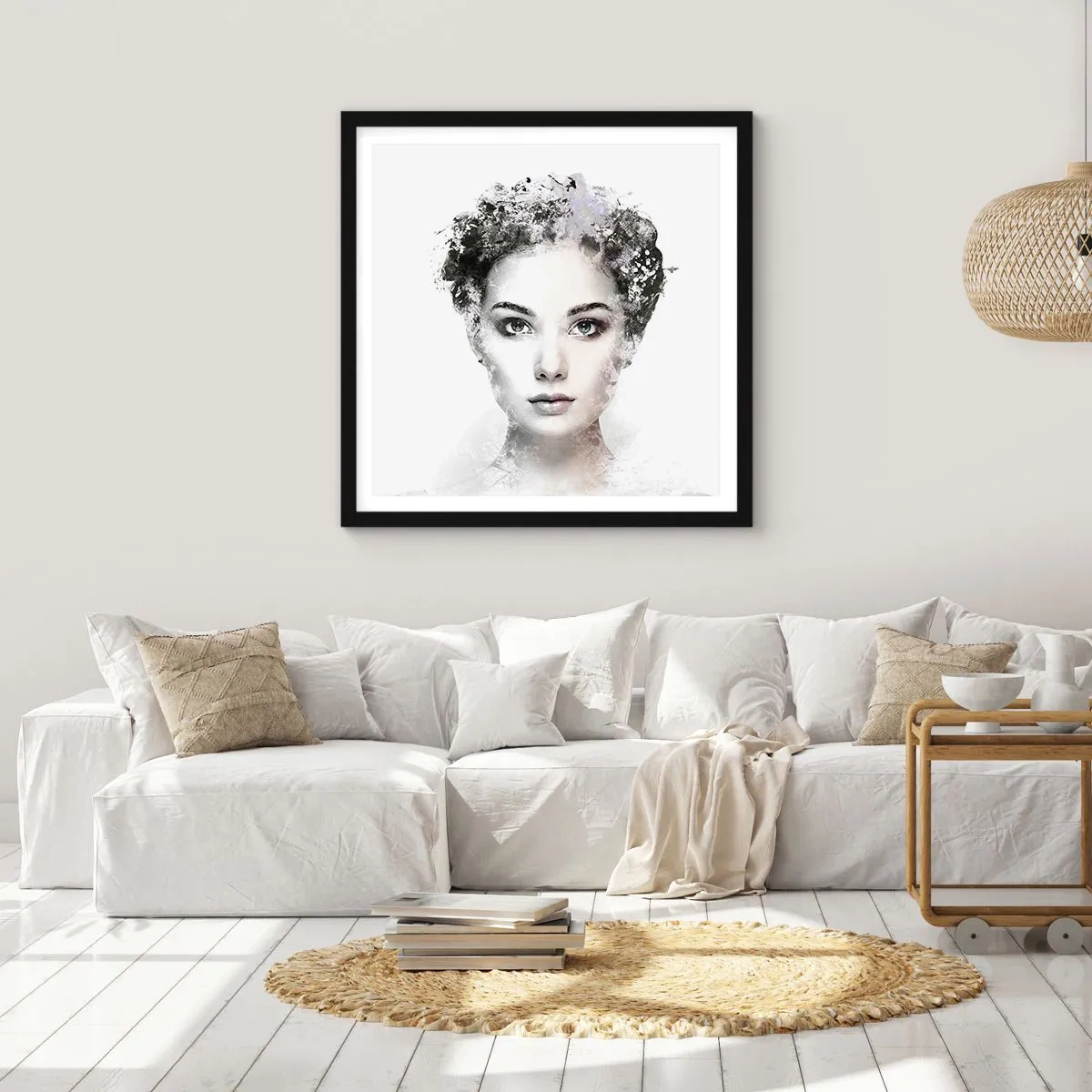 Plakat i sort ramme - Et meget stilfuldt portræt - 40x40 cm
