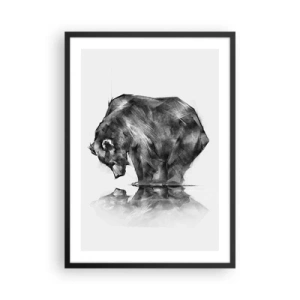 Plakat i sort ramme - Geometrisk billede af en bjørn ved vandet - 50x70cm - Dejligt at se nogen tæt på - Moderne vægdekoration til stue og soveværelse ARTTOR