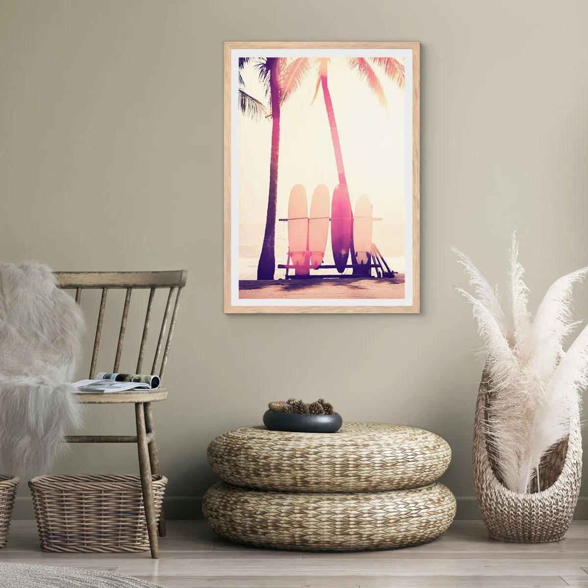 Plakat i ramme af lyst egetræ - Det bliver en fantastisk dag - 30x40 cm