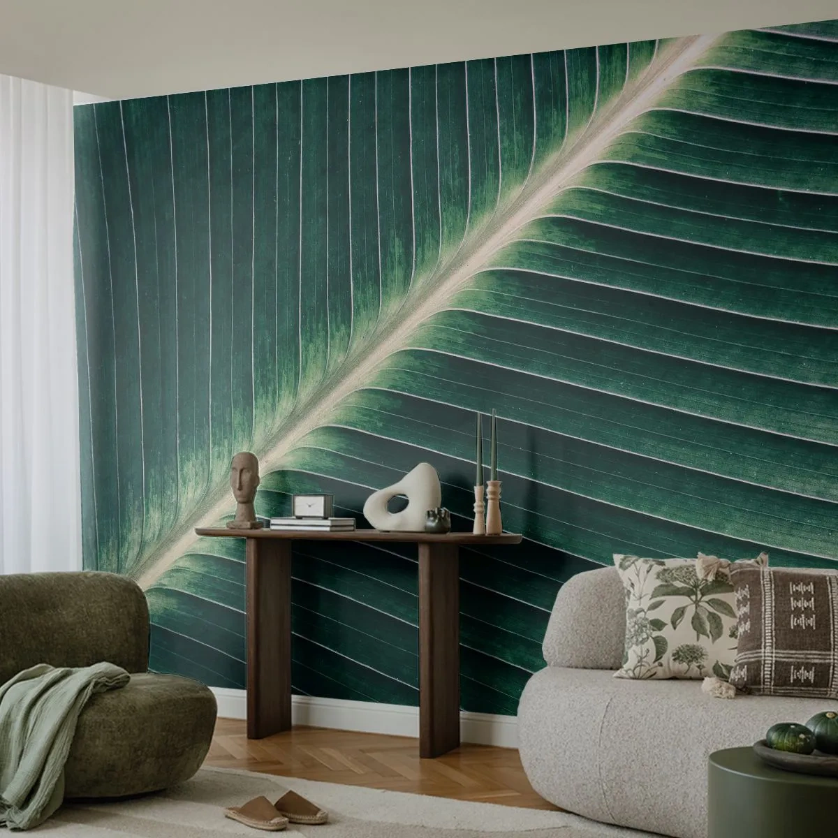 Fototapet Standard Eco - Naturens rytme - Abstraktion, Grønt blad, Grafik - 300x210 cm